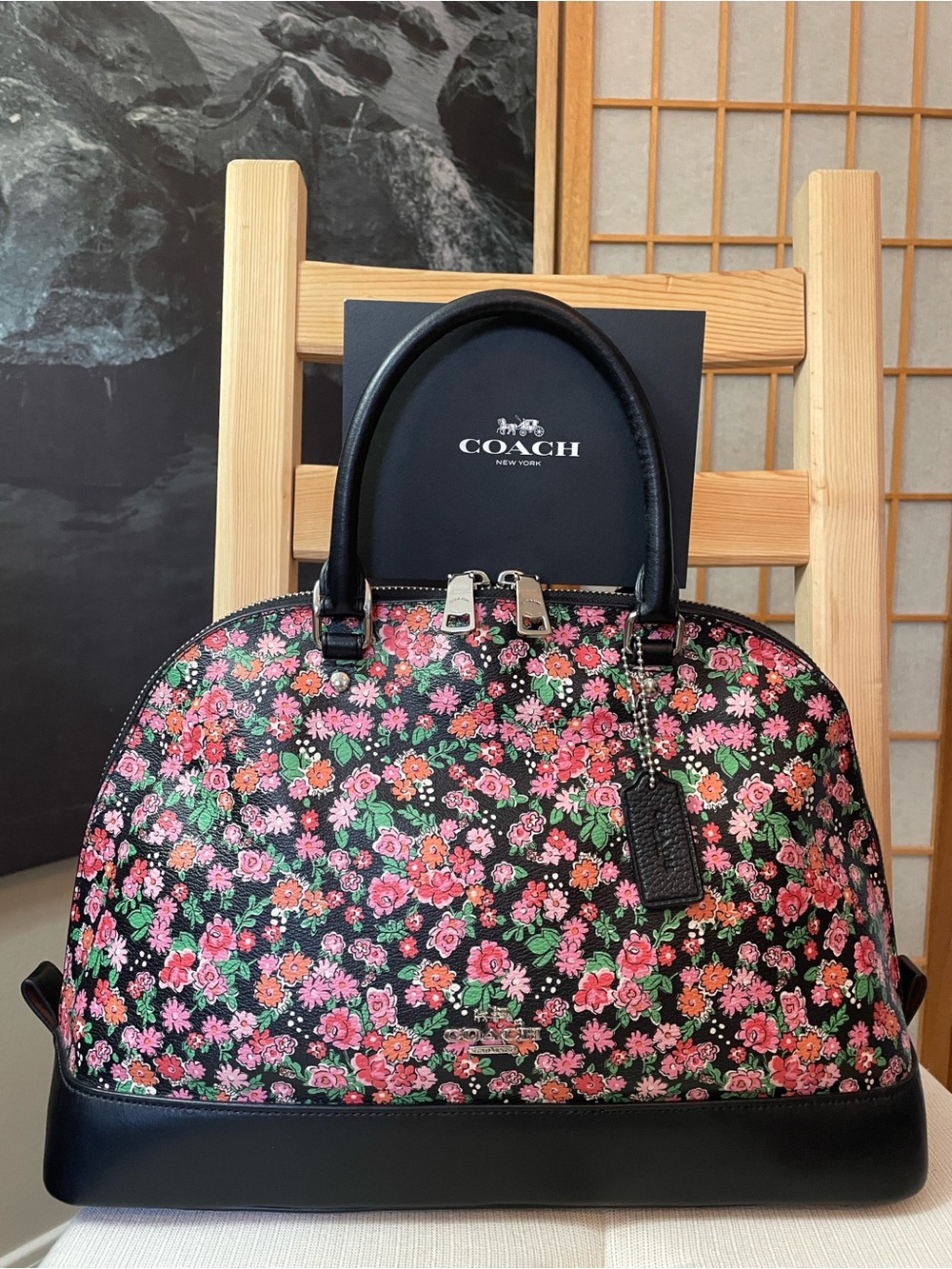 Coach Sierra Posey Cluster Floral Satchel, Wallet & Silver Crossbody Chain Set - Picture 4 of 17